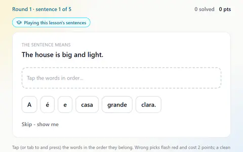 Sentence Scramble in Portuguese