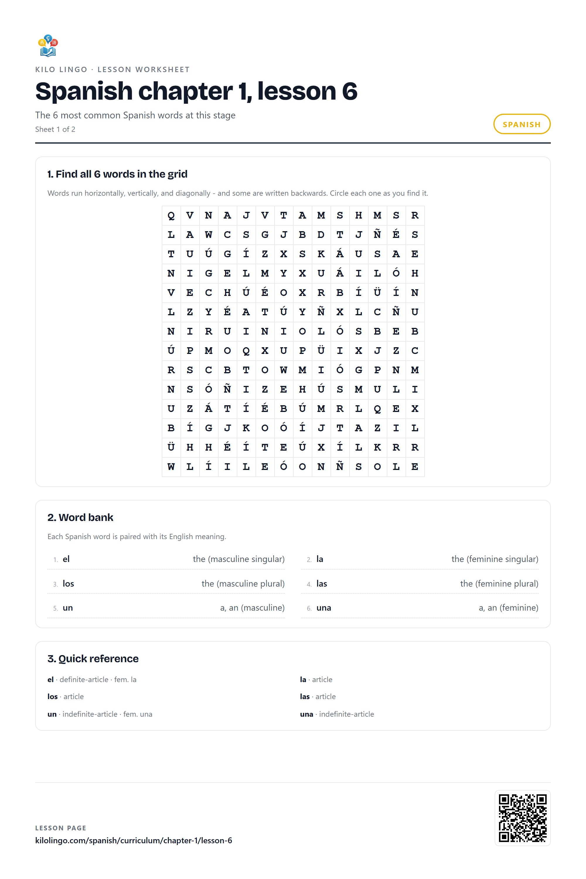 Spanish worksheet: Spanish articles